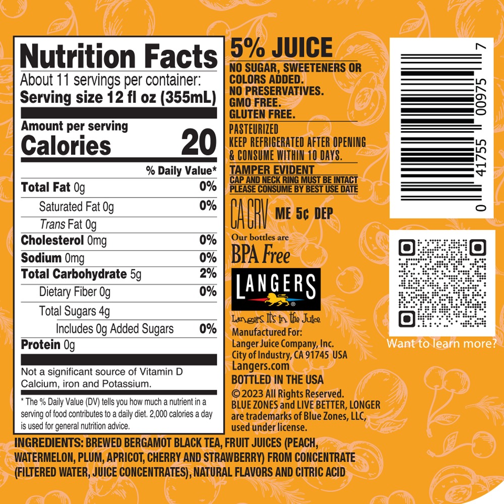 128oz Blue Zones Unsweetened Bergamot Black Tea