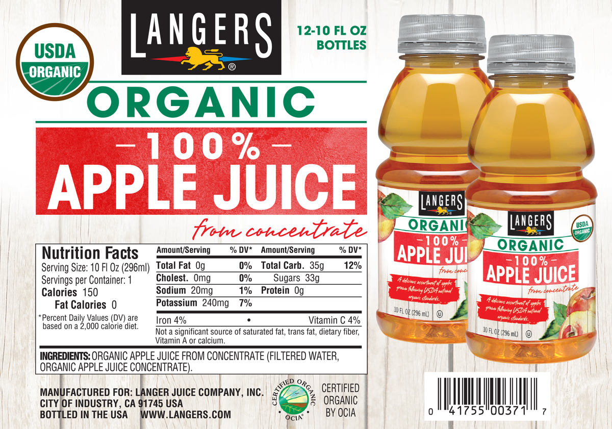 12pk 10oz Organic Apple Juice Langer Juice Company