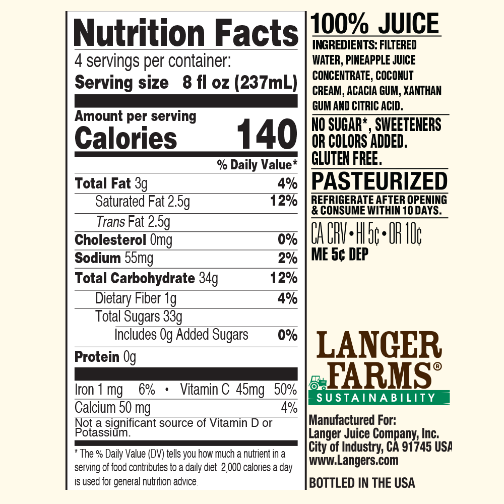 32oz Pineapple Coconut Langer Juice Company