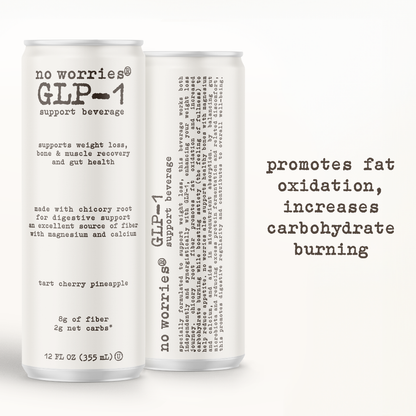 No Worries GLP-1 Support Beverage, Tart Cherry Pineapple, Ready to Drink GLP1 Support with Chicory Root, 8g of fiber, Magnesium, Calcium, 2g of net carbs, Lightly Sparkling, 12 fl oz