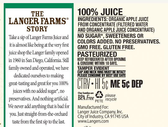 64oz Langer Farms Organic Apple Juice