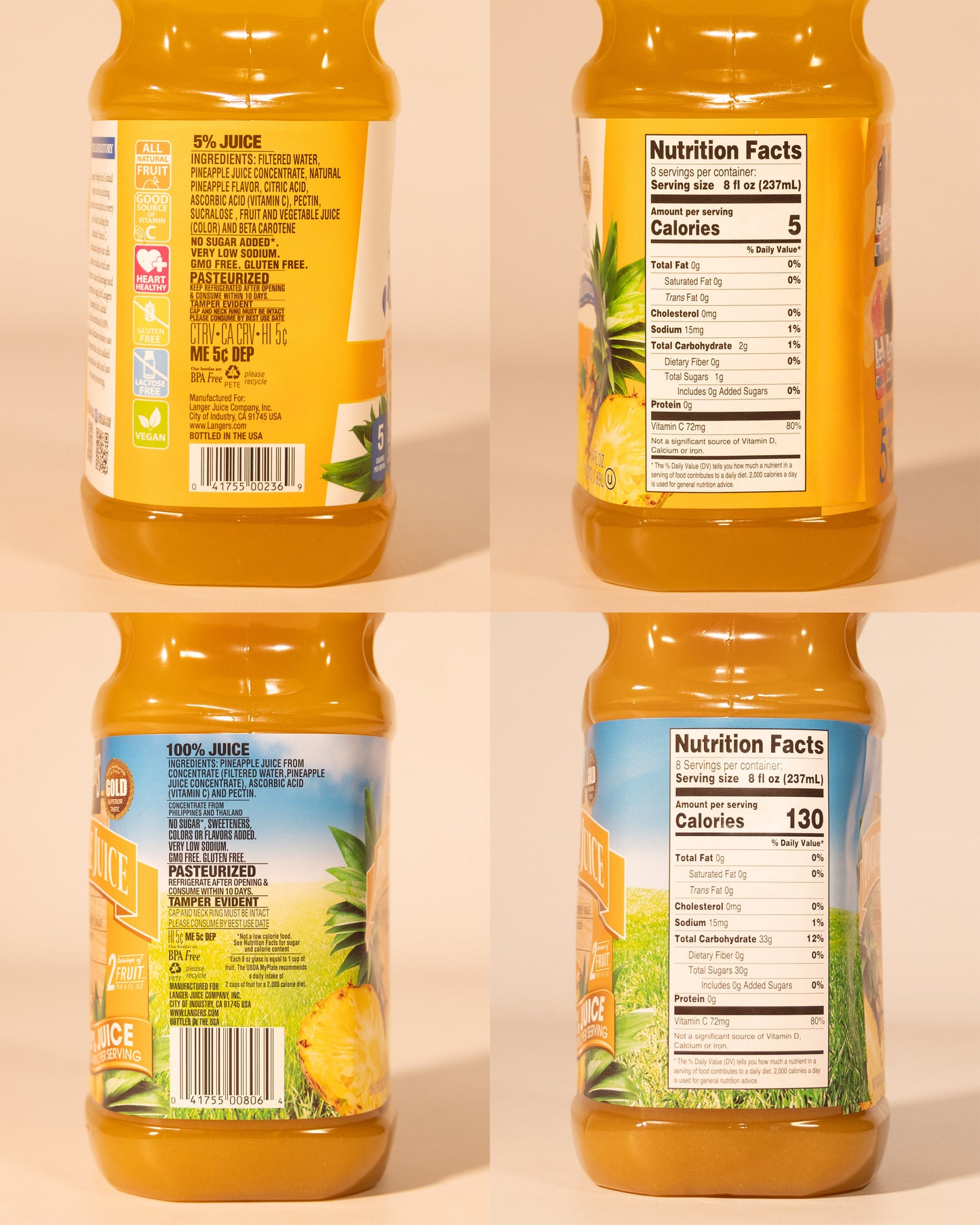 Natural 100% Pineapple Juice from the Langers Family made with Sweet Gold Tropical Pineapples