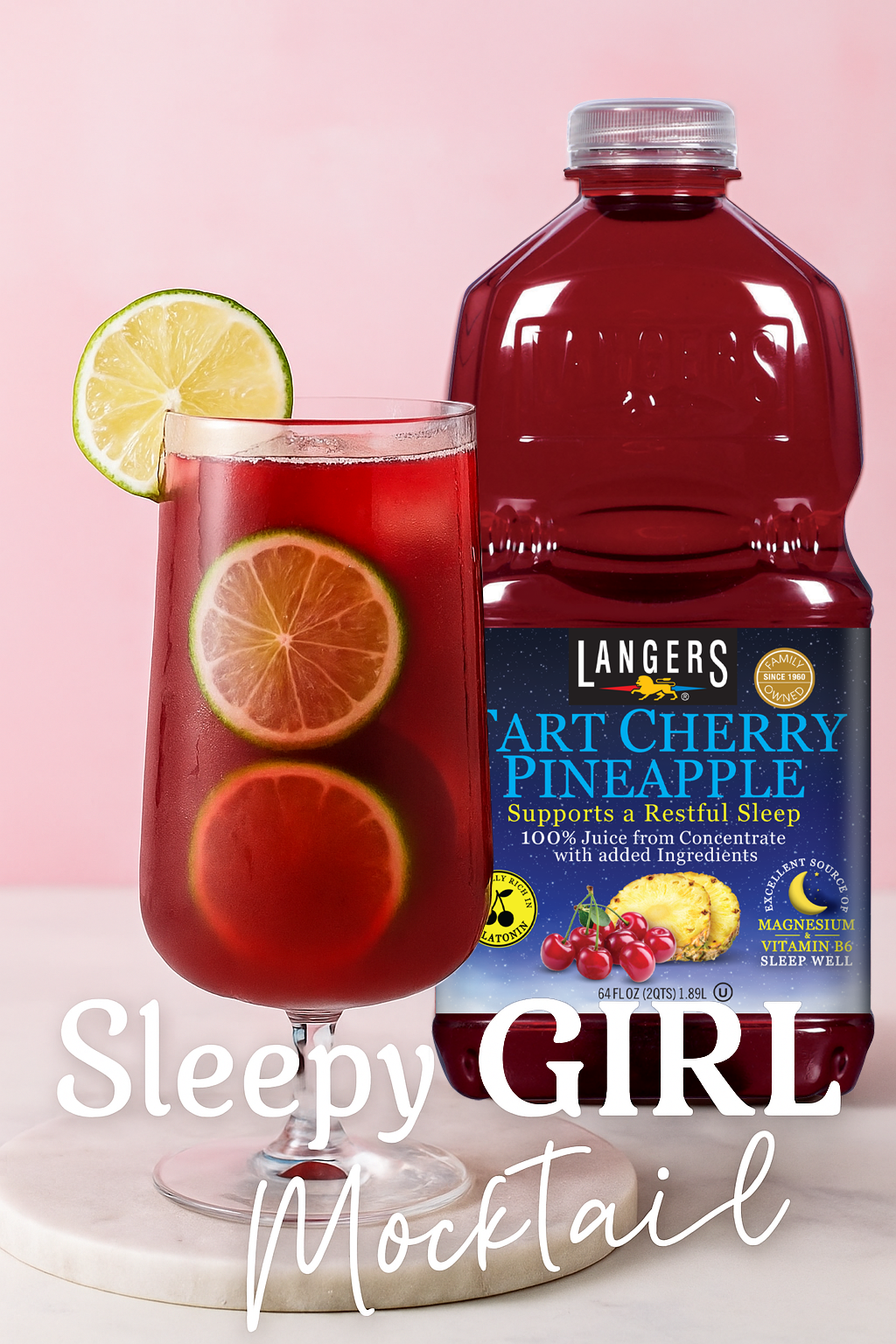 Tart Cherry Pineapple 100% Juice, 64oz, Support a Restful Sleep with Magnesium and B6, Sleepy Girl Mocktail ready to drink
