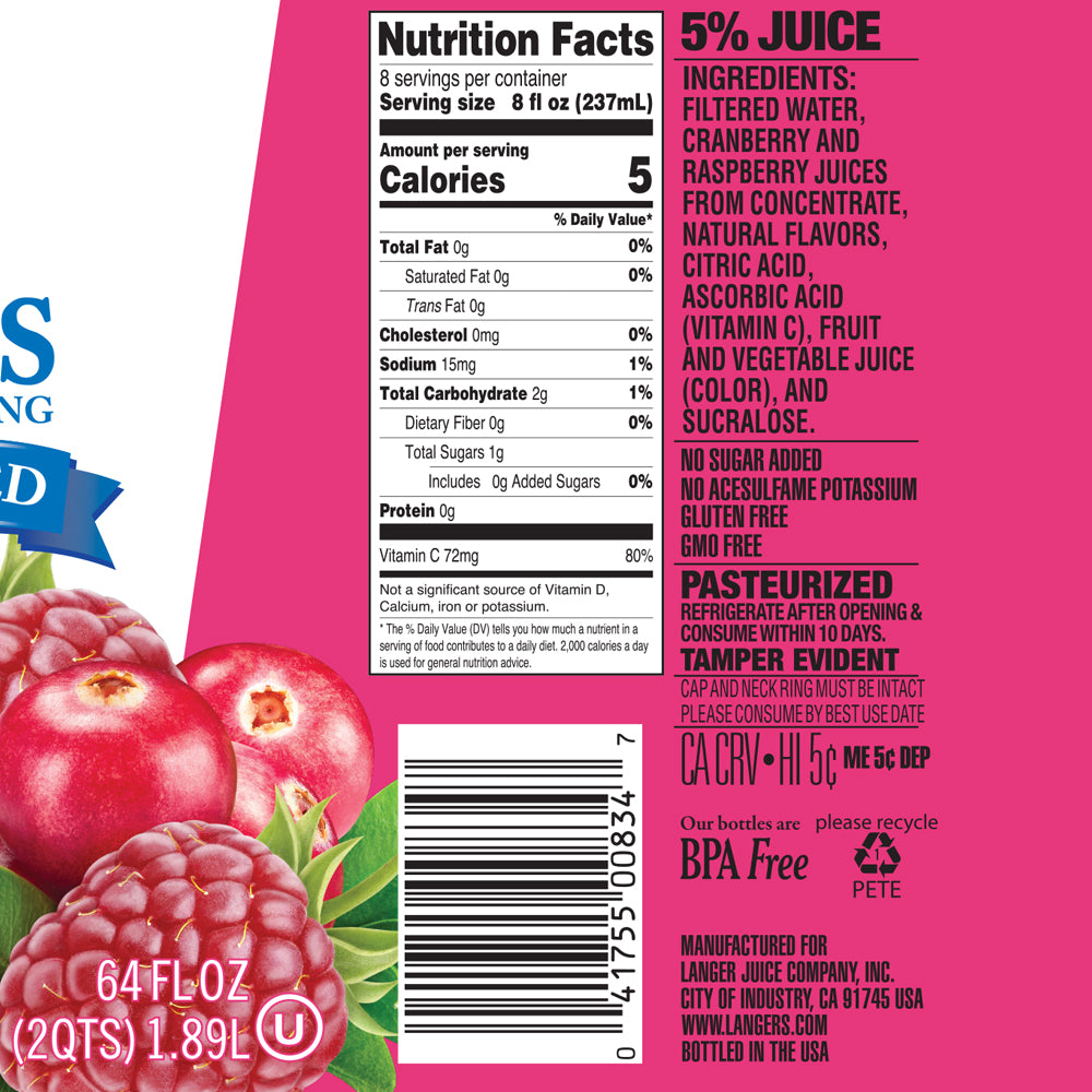 64oz 5 Calories Cranberry Raspberry – Langer Juice Company